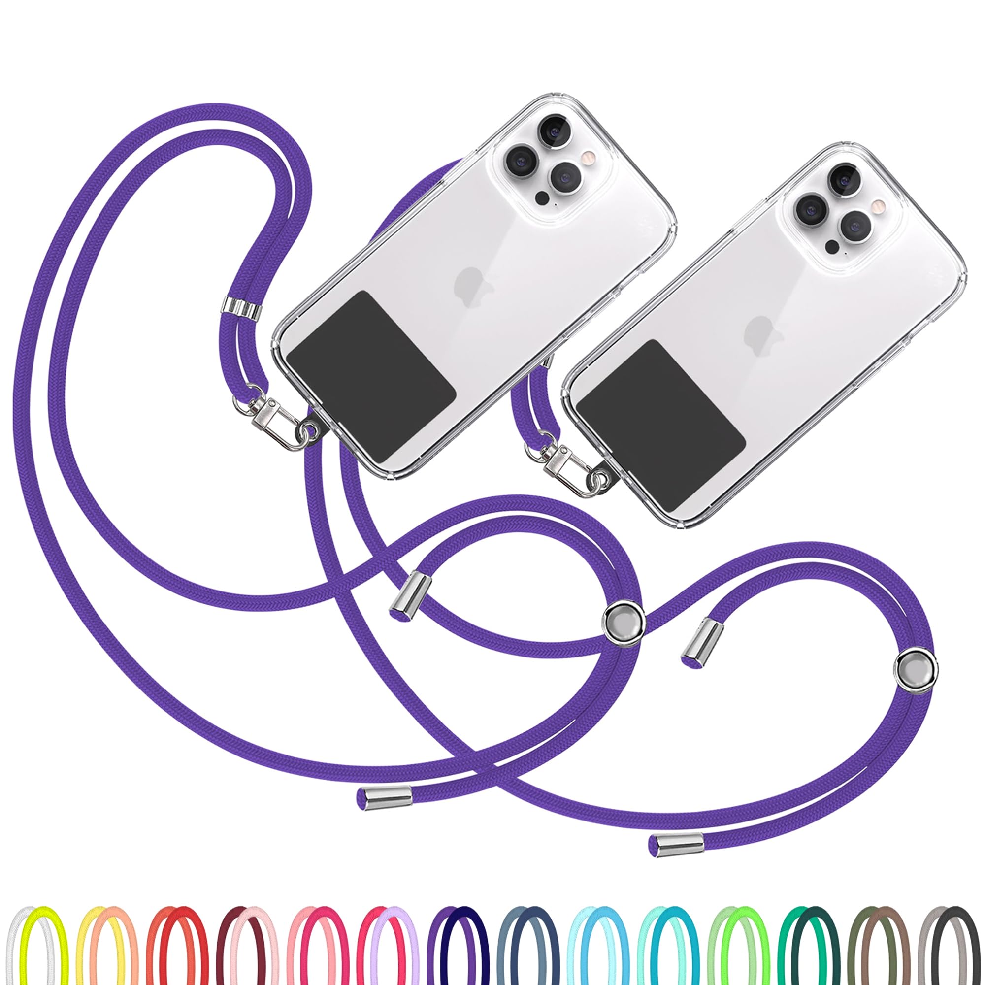TBOC 2X Cell Phone Lanyard [Purple] - Comfortable Universal Smartphone Lanyard - Easy to Use Neck Phone Holder [Black Patch] - Adjustable Length Phone Strap Crossbody - Fits All Mobile Phones