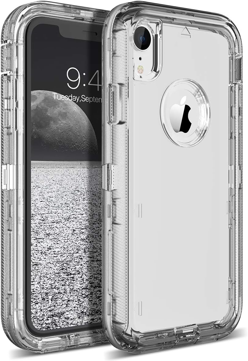 Winhoo Back Cover Case for iPhone XR 3 in 1 Transparent Full Body Rugged Shockproof Armor Case Clear Hard PC Back TPU Bumper Protection Cover Cases - Transparent Grey