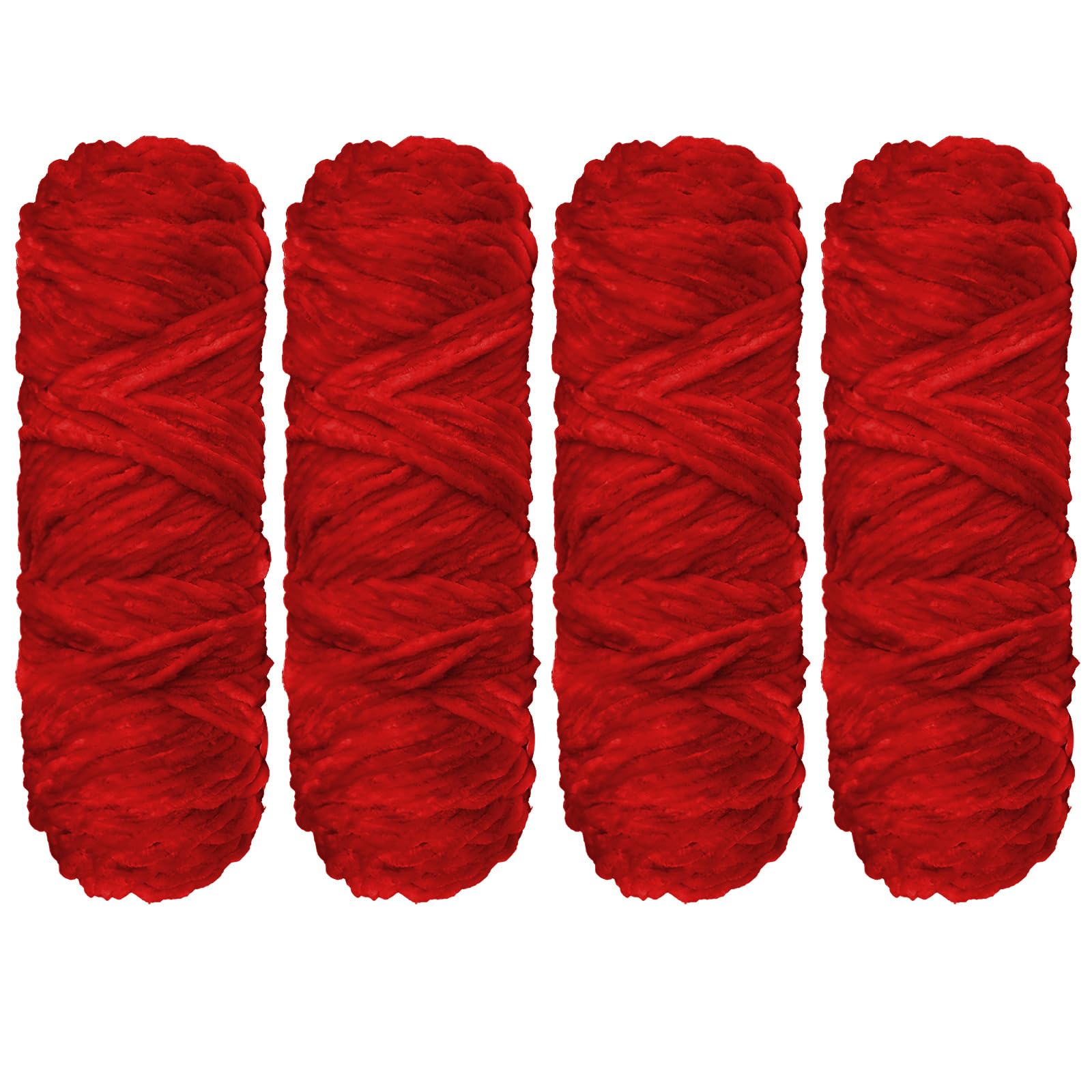 Crochet Yarn Chunky Yarn for Crochet Chunky Wool for Knitting 100g Balls x 4 Chenille Yarn Wool for Crochet Kits for Beginners Adults for Handmade Crafts Hats Blankets Scarves(Red, 4pcs-400g)