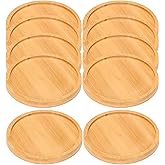 10 Pcs Round Wooden Coasters, Natural Wood Plant Trays for House Plants, Office Desk Protection, Spill Proof Mats for Outdoor Patio Table, Ideal for DIY Crafts