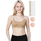 Babene Girls Dance Bra Clear Strap Training Ballet Bras for Teens with Adjustable Straps, Silicone Breast Pads