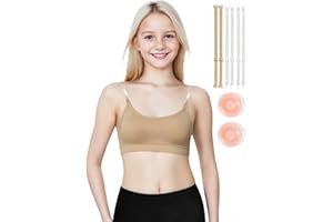 Babene Girls Dance Bra Clear Strap Training Ballet Bras for Teens with Adjustable Straps, Silicone Breast Pads