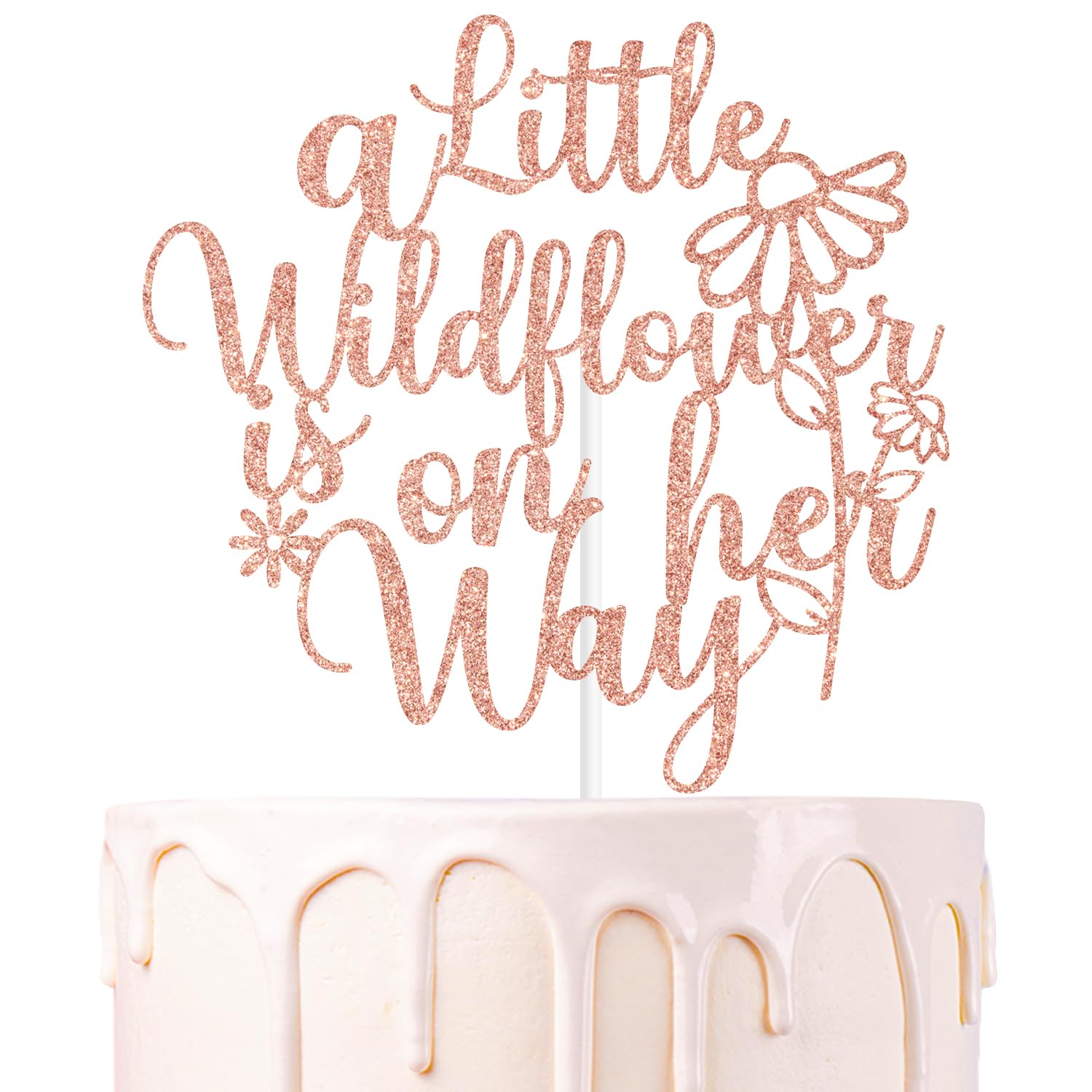 Photo 1 of Rose Gold Glitter A Little Wildflower is on the Way Cake Topper, She is A Wildflower/Oh Baby, Funny Wildflower Themed Baby Shower Party Decorations Supplies