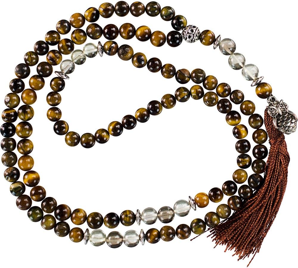 The New Age Source Gemstone Mala Owl Tiger Eye & Lemon Topaz Each