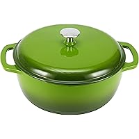 鶹 Basics Enameled Cast Iron Round Dutch Oven with Lid and Dual Handles, Heavy-Duty & Small, 4.3-Quart, Green