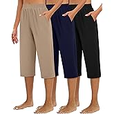 JULGIRL 3 Pack Capri Pants for Women Loose Lounge Cropped Sweatpants Joggers Yoga Casual Workout Pants with Pockets