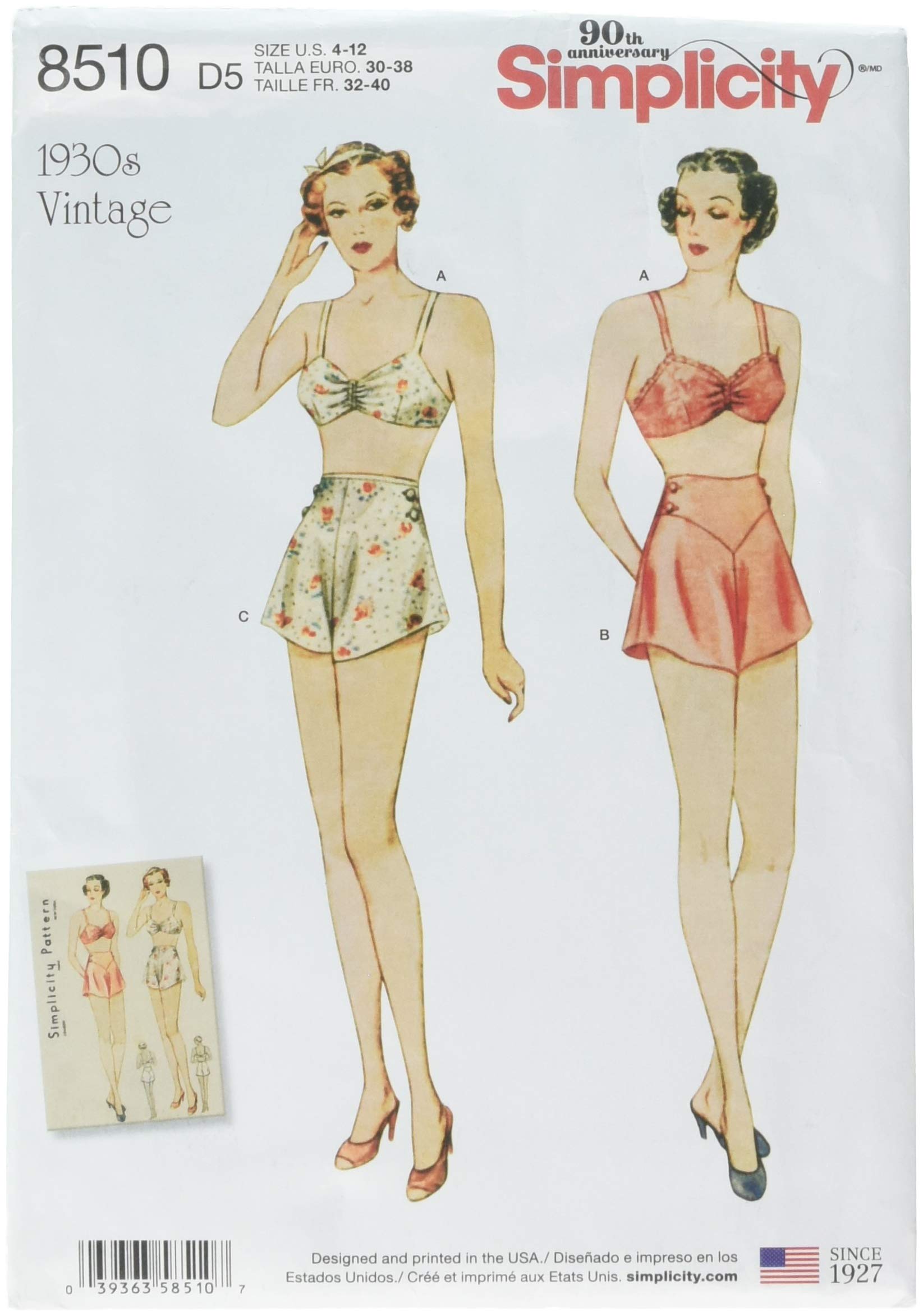 Simplicity Miss Vintage Brassiere and Panties Sewing Pattern, Paper, White, 22 x 15 x 1 cm