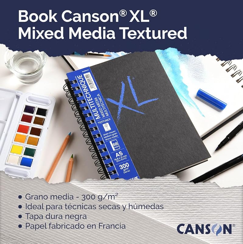 XL Art Book, Papel Multitécnica, Grano Medio, 300gsm, Cuaderno Espiral, A5-14,8x21cm, Blanco, 34 hojas — foto 7 de 7