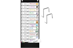 AKAYOK Daily Schedule Pocket Chart, 13+1 Pocket Visual Schedule Chart, 18 Double-Sided Blank Reusable Dry-Eraser Cards, Educational Pocket Charts for Classroom Homeschooling Toddlers (BLACK)…