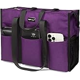 TOPDesign Utility Water Resistant Tote Bag with 13 Pockets, Top Zipper Closure & Thick Bottom Support, for Working Women