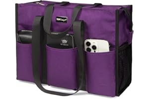 TOPDesign Utility Water Resistant Tote Bag with 13 Exterior & Interior Pockets, Top Zipper Closure & Thick Bottom Support