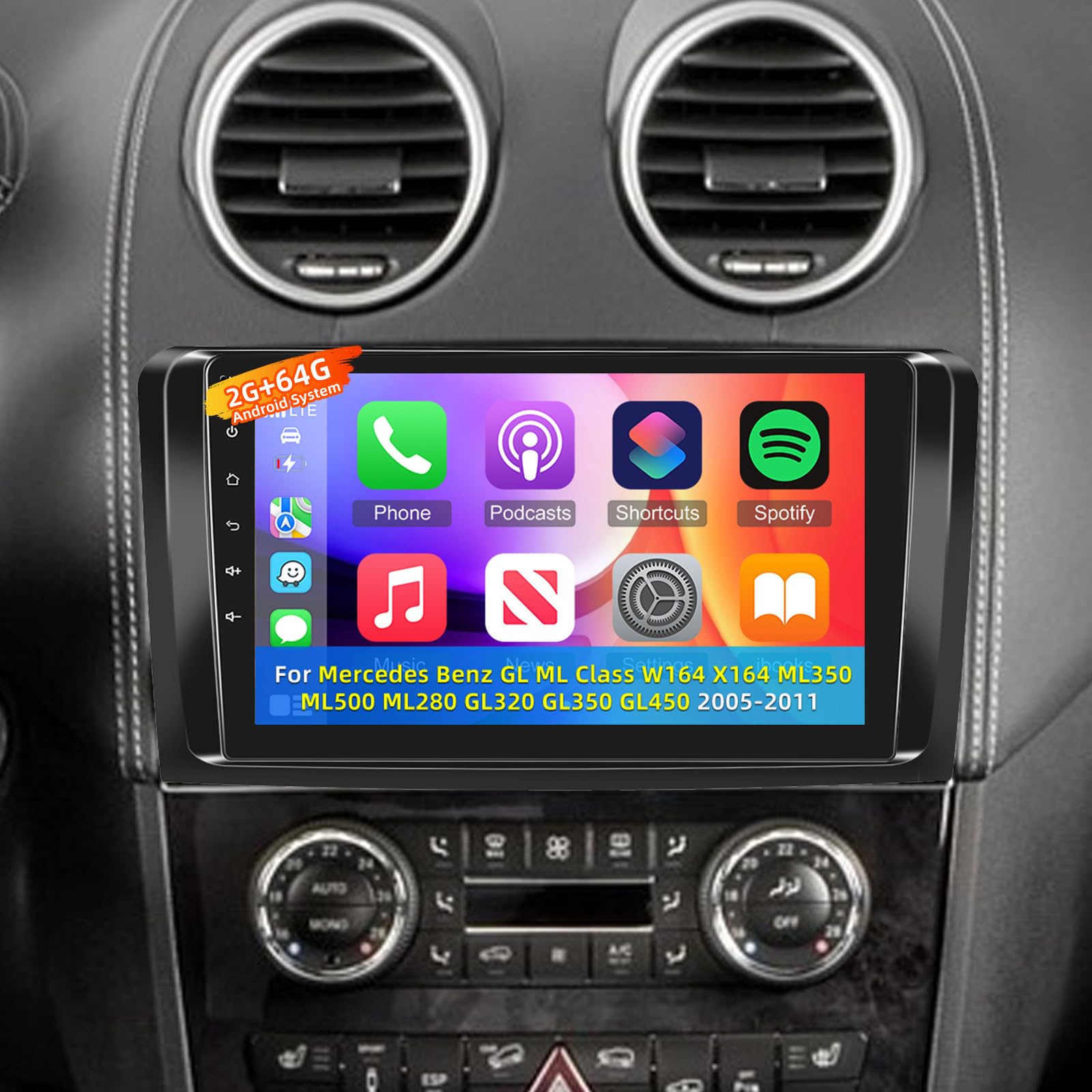 Photo 1 of Volxcereo Car Radio for Mercedes Benz GL ML W164 X164 ML350 ML500 ML280 GL320 GL350 GL450 2005-2011 with Carplay&Android Auto, [2+64G] 9 inches Android Bluetooth Touchscreen ML350 Stereo