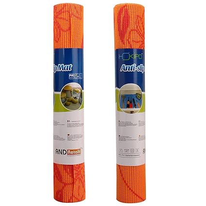 HOKIPO Plastic Flower Pattern Shelf Liner for Cupboards (30 x 150 cm, Orange) - 2 Piece Set