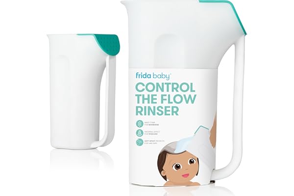 Frida Baby Control The Flow Bath Rinse Cup | Rinser Cup to Wash Hair + Body | Rinser Cup for Bath Time with Easy Grip Handle + Removable Rain Shower