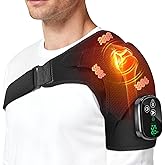 YUANBO Cordless Shoulder Heating Pad with Massager, Portable Shoulder Massager Wrap with 6 Timer & 3 Vibration for Rotator Cuff Frozen Pain Relief with 6 Heat & Timer Modes Warmer Gift for Men Women
