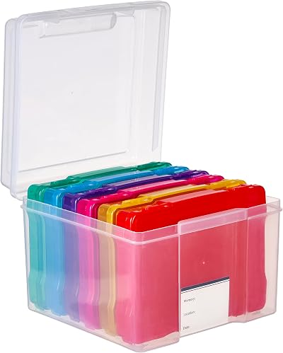 MATANA 5x7 Clear Photo Storage Box 6 Compartments with Labels - 600 Photos