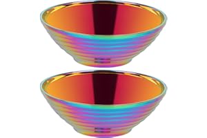 2Pcs Ramen Noodles Bowl 7 Inch Double Layer Rainbow Bowls Multi-Purpose Insulated Stainless Steel Noodle Bowl for Cereal, Pas
