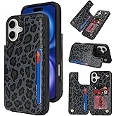 iCoverCase Compatible with iPhone 16 Wallet Phone Case with Card Holder for Women Men, [RFID Blocking] Card Slots PU Leather Protective Wallet Case 6.1 Inch (Black Leopard)