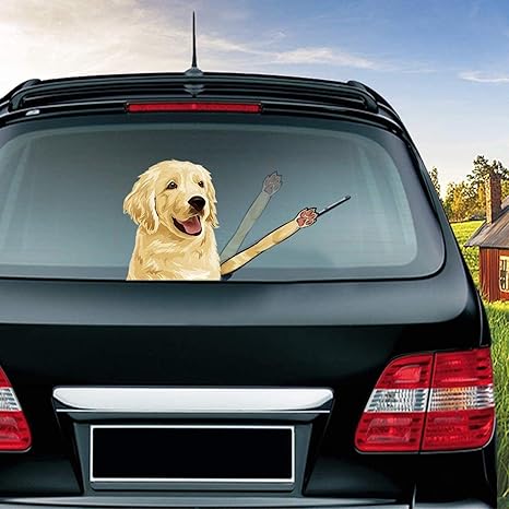 Amazon Co Jp 車のワイパー 車のリアワイパーの装飾のための車のバンパーステッカー防水ワイパービニールデカール用リアウインドワイパー 用ステッカー動物かわいいゴールデンレトリバー犬振るワイパーアーム3dおかしい漫画お祝い Bigdreamer 車 バイク