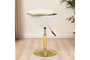 LITZFUR Adjustable Vanity Stool, 360° Swivel Round Storage Ottoman for Makeup Room, Gold Vanity Chair for Living Room, Women'
