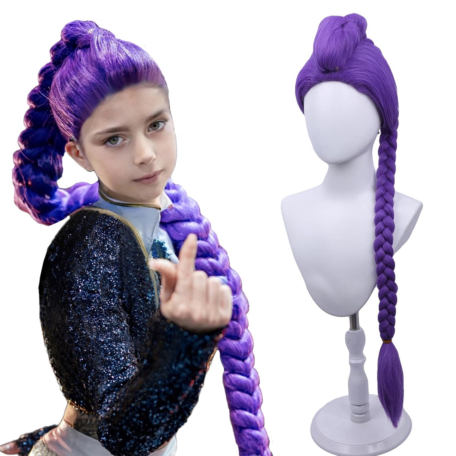 Photo 1 of MAGQOO Purple Braid Wig Kids Girls Light Purple Wig Long Braids Wigs Hair Cosplay Costume Party Wigs