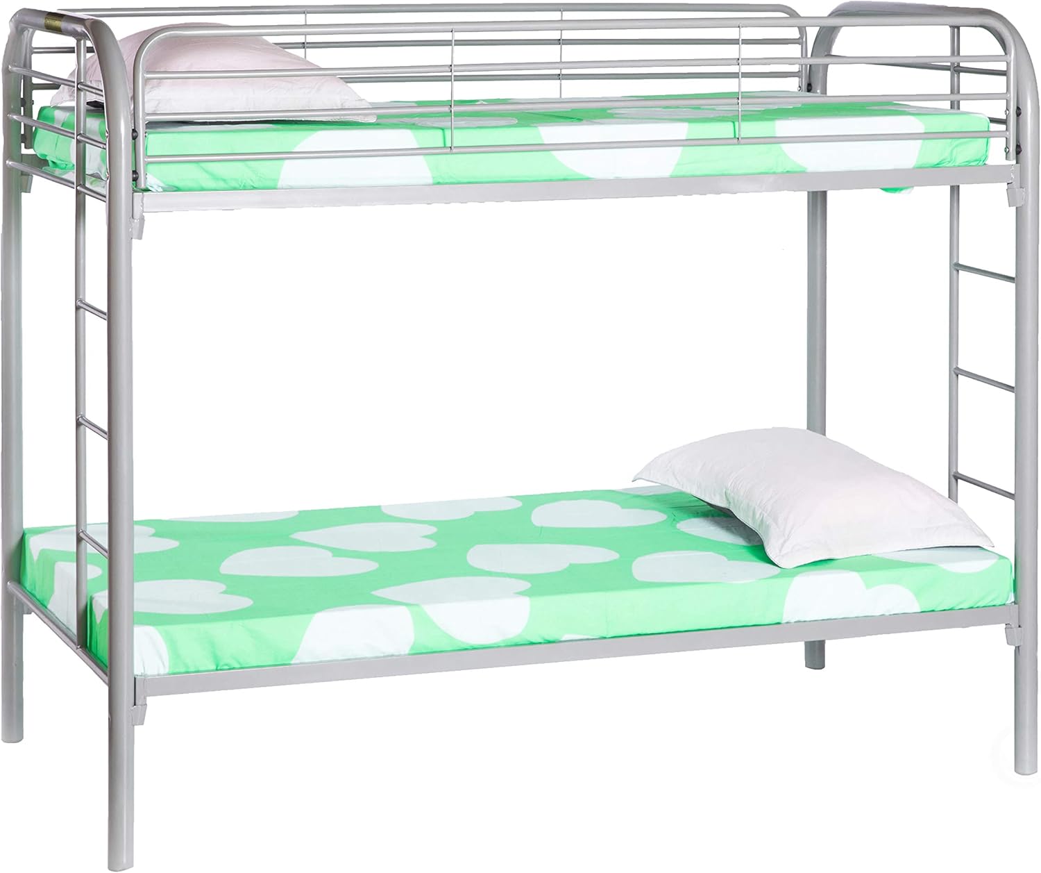 grey double bunk bed