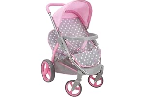 509 Crew: Cotton Candy Pink: Twin Tandem Doll Stroller - Pink, Grey, Polka Dot - Dolls Up to 18", Holds 2 Dolls, Foldable, Kids Pretend Play, Ages 3+