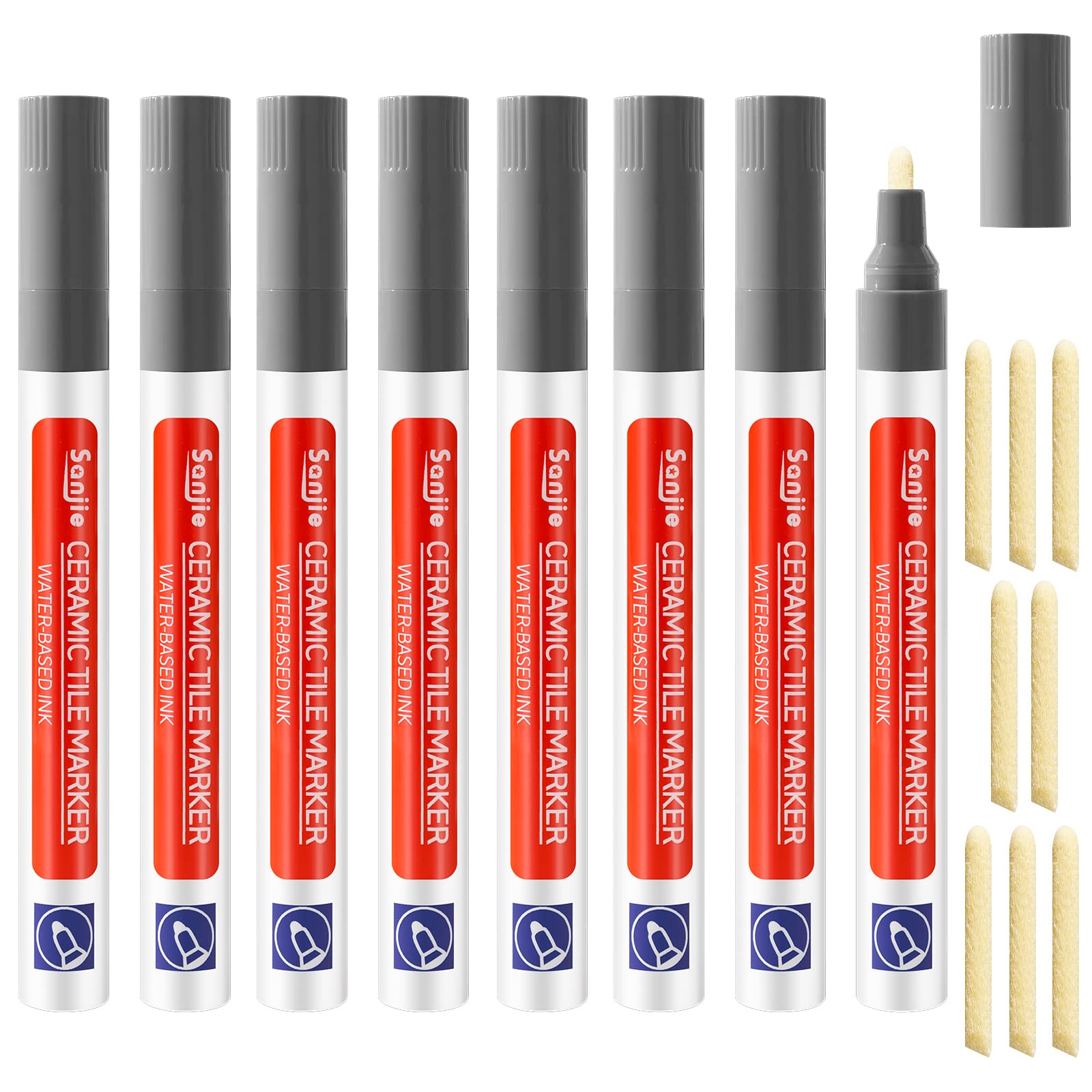 Tile Grout Restorer Pen Grey, 8 Wall Grout Reviver, Grouting Filler Marker With Replacement Nib Tip for Kitchen Bathroom Tiles Gap
