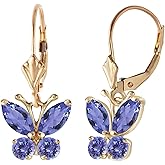 14k Solid Yellow Gold Butterfly Earrings with Natural Tanzanites