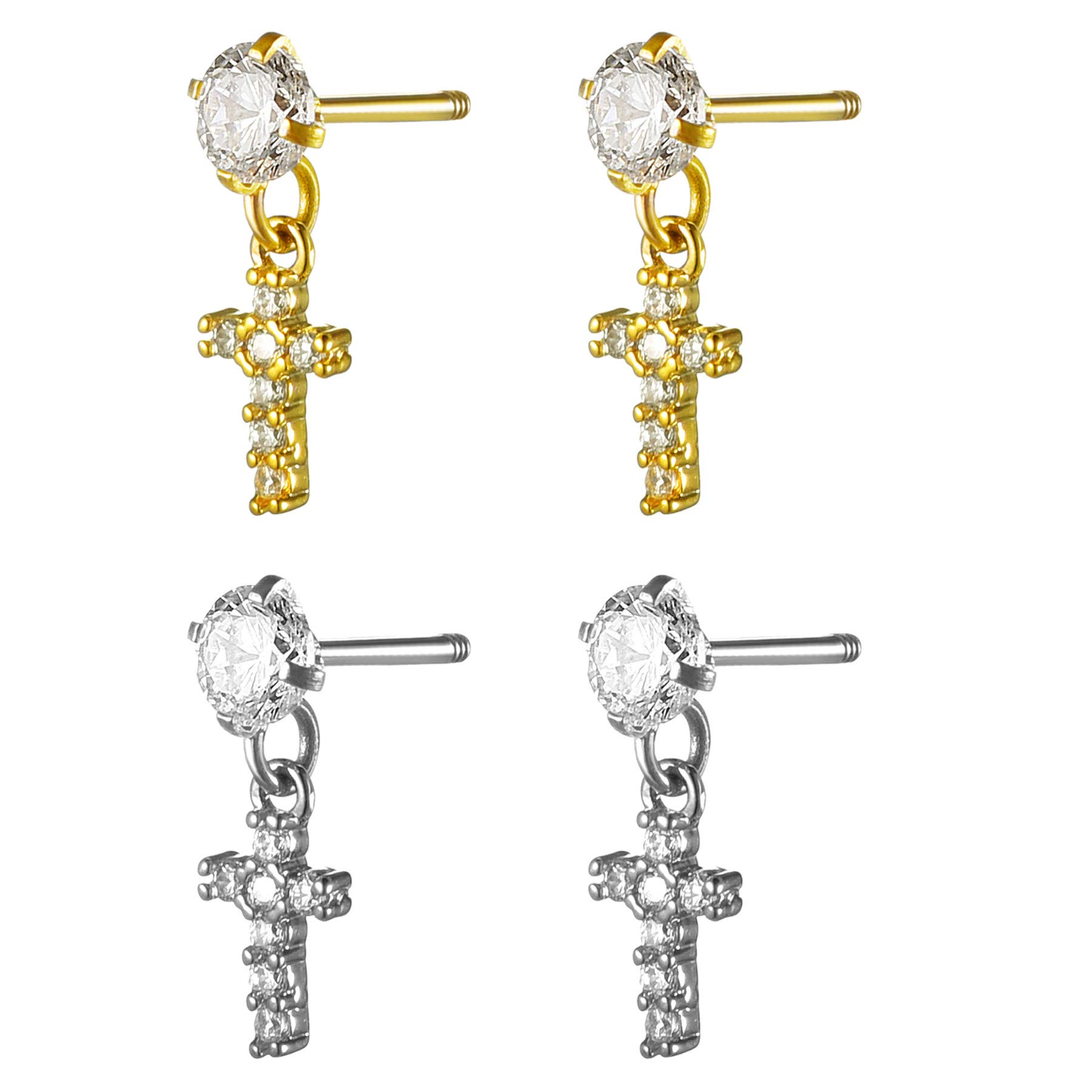 JewelryWe Womens CZ Stud Earring Exquisite Cross Charm Shiny Cubic Zirconia Earrings for Women Girls