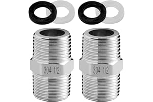 SEKVIRA Shower Hose Extension, 1/2 to 1/2 Shower Hose Adapter, Used to Connect Two Hoses, 304 Solid Stainless Steel Hose Fitting, 2 Pack