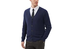 Kallspin Men's Cardigan Sweater Wool Blend Cable Knit V Neck Buttons Cardigan with Pockets