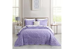 HZ & HY Oversized King Bedspread 128x120 Extra Wide, Quilted Coverlet Bedding Set, Lightweight Thin Comforter, Reversible, Luxurious, 5 Piece, 100% Microfiber, King/Cal King, Purple Lavender