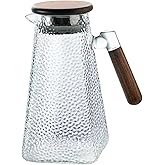 Borosilicate Glass Pitcher With Lid,1.8 Liter All-Purpose Heat-Resistant Carafe with Handle, for Iced Tea, Coffee, Juice, Milk, Fruit Infusions (Hot & Cold) (hammered texture, 60 oz)