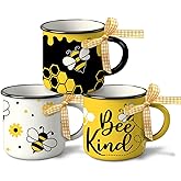 Paayna Bumble Bee Themed Spring Summer Mini Coffee Mug Set of 3, Bee Kind Honey Beehive 5 oz Mini Coffee Cups Tiered Tray Decor, Inspirational Kitchen Coffee Bar Decorations Housewarming Gift
