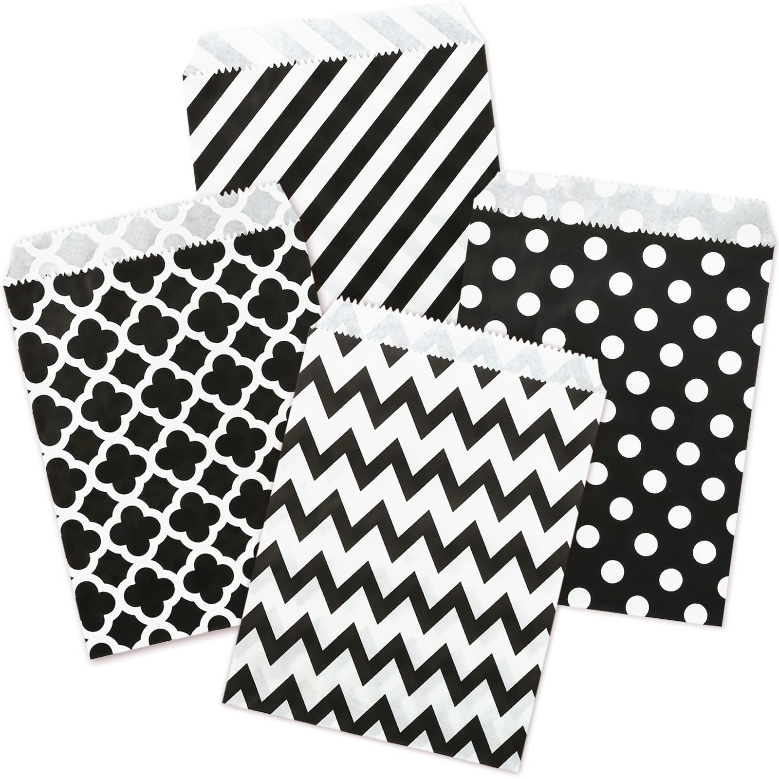 Kesote 100Pcs Treat Bags Buffet Candy Bags Polka Dot Paper Bags Striped Wave Design Paper Bags for Wedding Anniversary Baby Shower Birthday Celebration Party - 13 x 18 cm