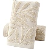 Pidada Hand Towels Set of 2 Leaf Pattern 100% Cotton Absorbent Soft Decorative Towel for Bathroom (Light Brown)