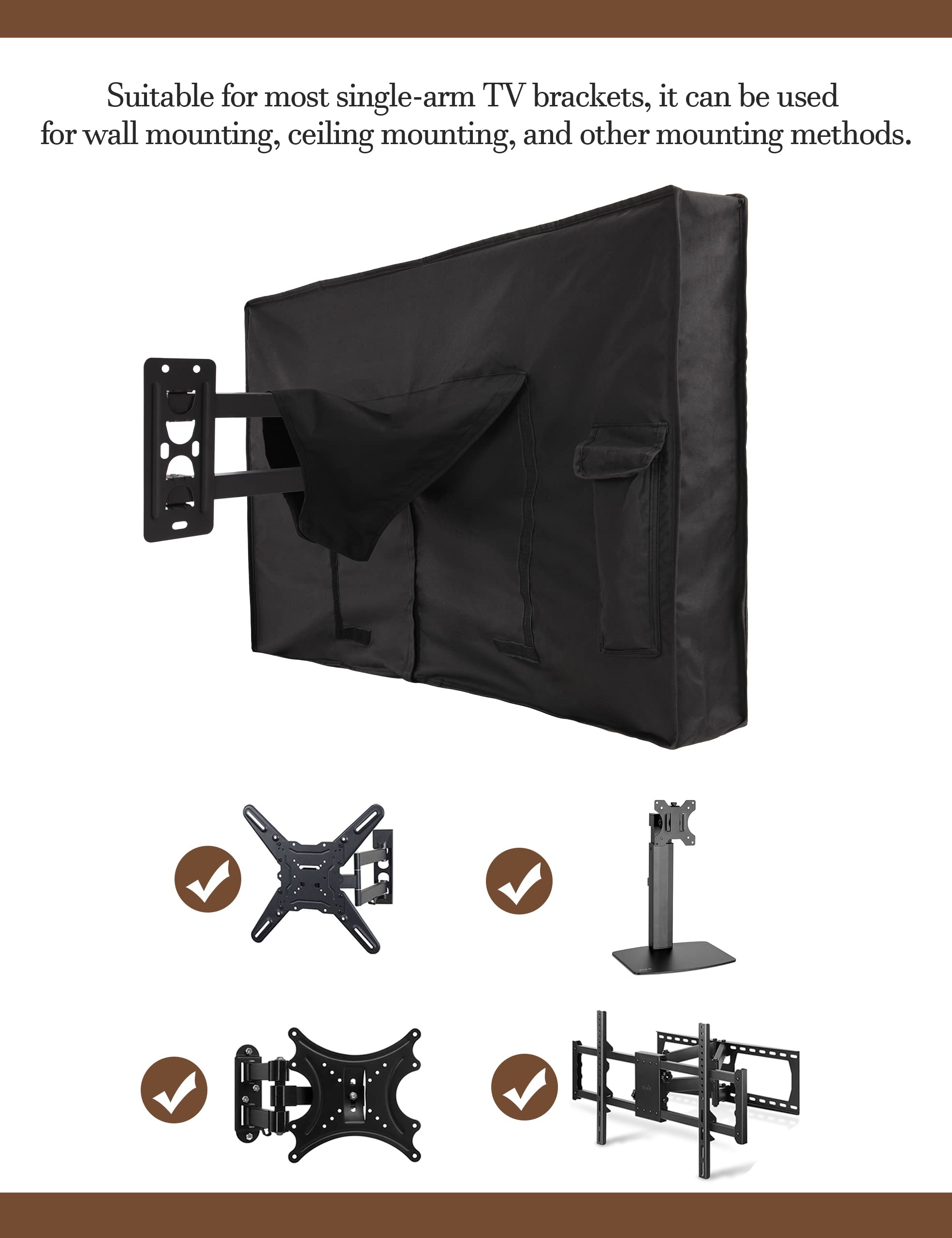 iBirdie Outdoor TV Cover 40 to 43 inch Waterproof, Cover Size 39.5''W x 25''H, Weatherproof, with Zipper for Outside Flat Screen 40 to 43 inch TV, Black, 600D Thick Fabric Protector