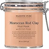 MAJESTIC PURE Moroccan Red Clay Facial Mud Mask with British Rose - Natural Skin Care Mask for Pore Cleansing and Dull & Sens