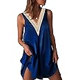 Ekouaer Womens Sleeveless Nightgown Satin Tank Sleep Shirt Guipure Lace V Neck Sleepwear Nightdress S-XXXL