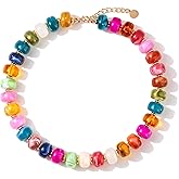 Zhuozatrfa Colorful Beaded Necklace for Women Unique Resin Beads Choker Necklaces Boho Statement Chunky Necklace Summer Vacation Jewelry