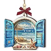 Wooden Beach Ornaments for Christmas Tree 2025 - Beachy Ornaments, Beach Themed Gifts for Women Men - Ocean Gift, Beachy Gifts for Family, Friends - Coastal Nautical Holiday House Decor