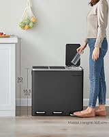 SONGMICS Kitchen Bin 3 x 18 L Recycling Bin with Soft-Close Lids Black LTB54BK view 8
