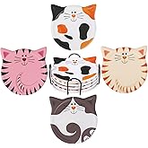 Auxmeware Coasters Set of 4, Cute Marble Cup Coaster with Holder for Drinks, Absorbent Coasters, Modern Table Coaster, Cat