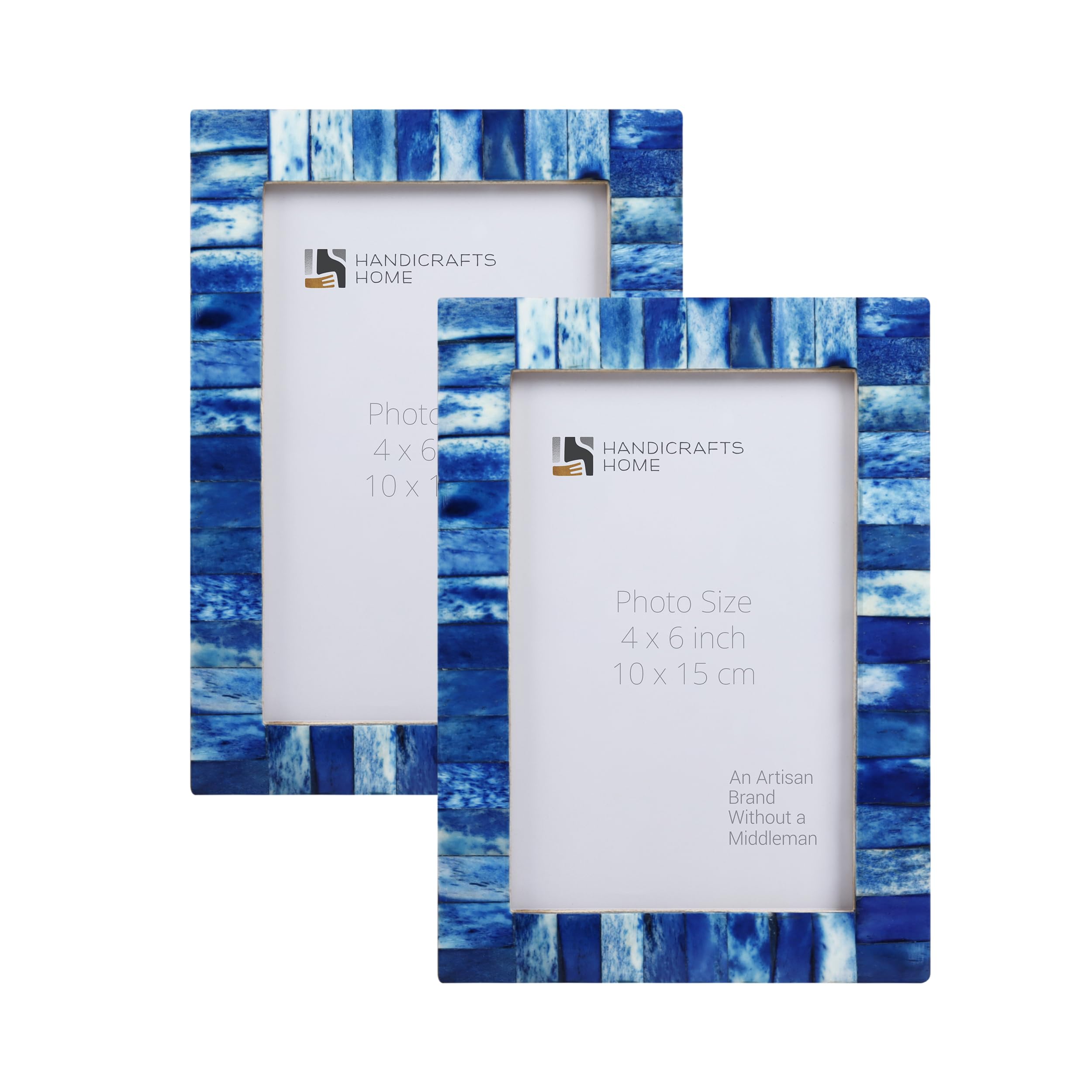 Handicrafts Home 4x6 Navy Blue Picture Frame Set of 2, Handmade Photo Frame for Home Decor, Coastal Wall Decor, Modern Boho Decor, Christmas & Winter Decor, Rustic Bone Inlay Frames Farmhouse Shelf — image 1