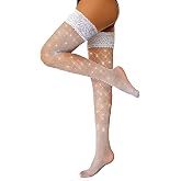 LUCKELF Women's Thigh High Stockings Rhinestone Fishnet Elastic Stockings Big Fish Net Tights Pantyhose