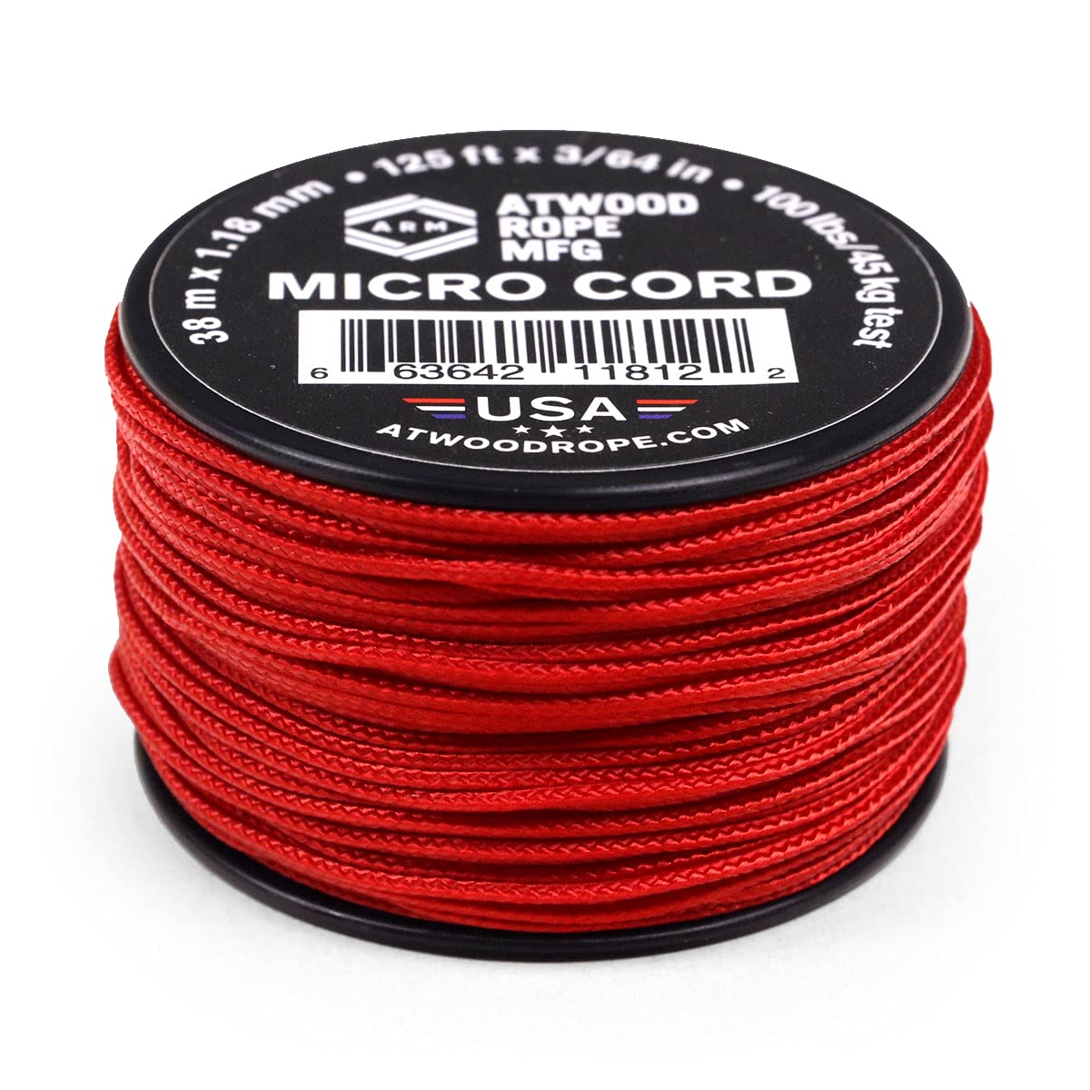 Atwood Rope MFG Micro Utility Cord 1.18mm X 125ft Reusable Spool | Tactical Nylon/Polyester Fishing Gear, Jewelry Making, Camping Accessories (Red)