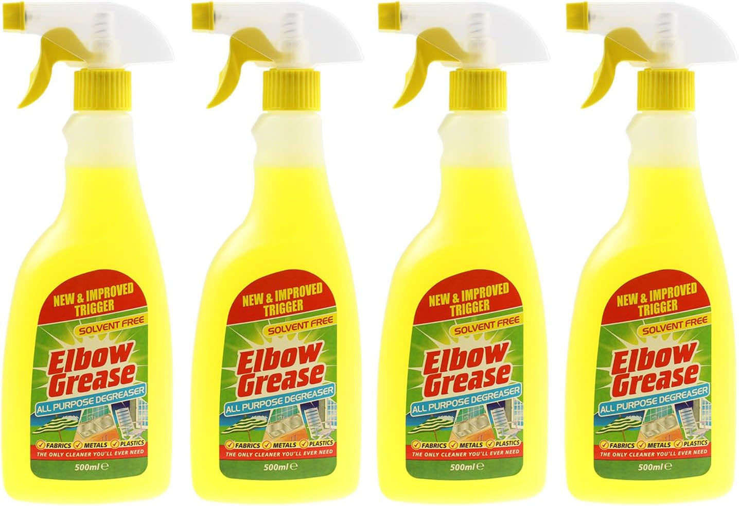Elbow Grease 4x500ml All Purpose Kitchen Laundry Household Degreaser Cleaner Spray, Yellow, 2 l (Pack of 1)