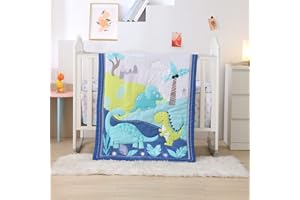 Wowelife Dinosaur Crib Bedding Set for Boys Blue, Premium 3-Piece Baby Bedding Set, Nursery Crib Set, Newborn, Infant & Toddler Nursery Bed Set, Blue Dinosaur
