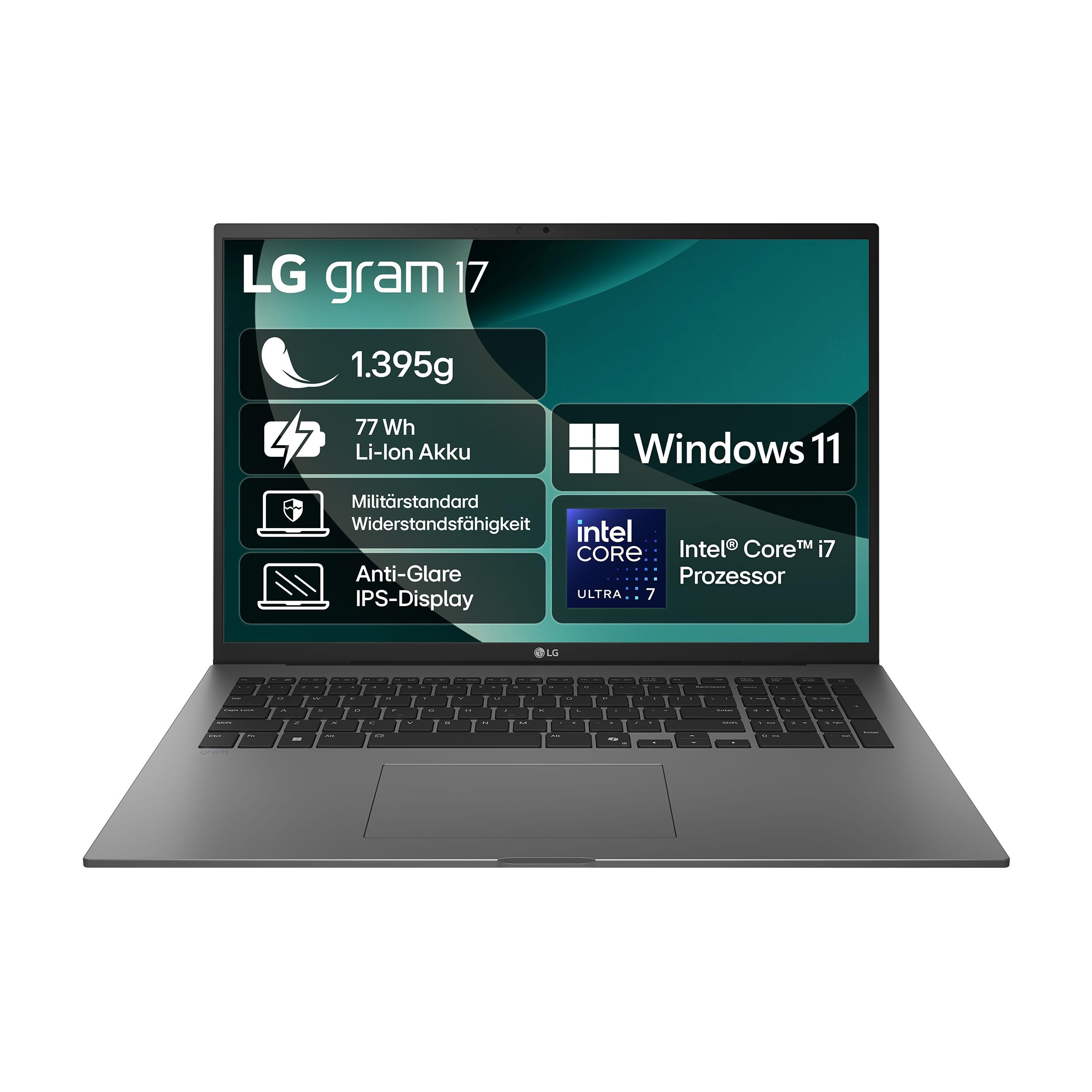 LG Gram 17 17Z90TL-G.AU8BG (17 Zoll) IPS Notebook, Intel Core Ultra 7 258V, 32GB RAM, 2TB SSD, Intel Arc Graphics 140V, 1,389 kg, 77 Wh, Thunderbolt 4, Schwarz